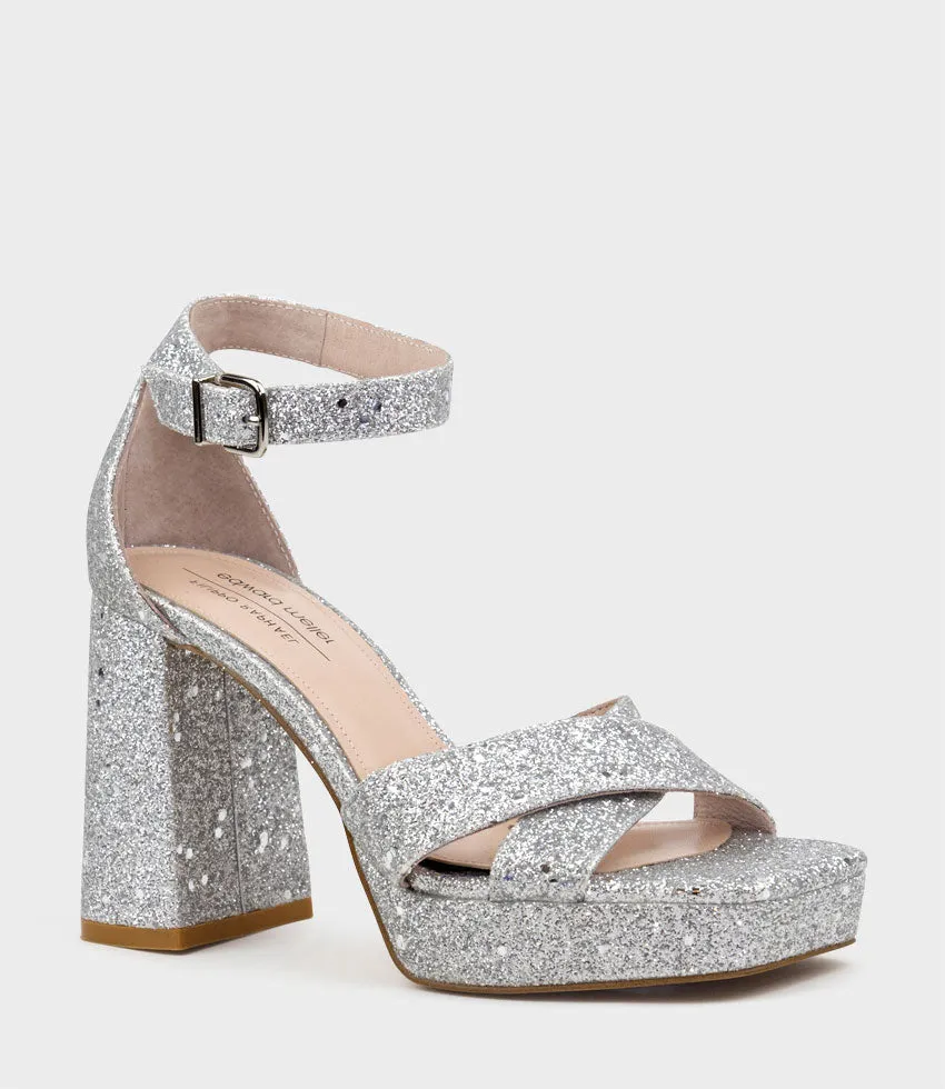 RICHIE95 Crossover Platform Sandal in Silver Sparkle