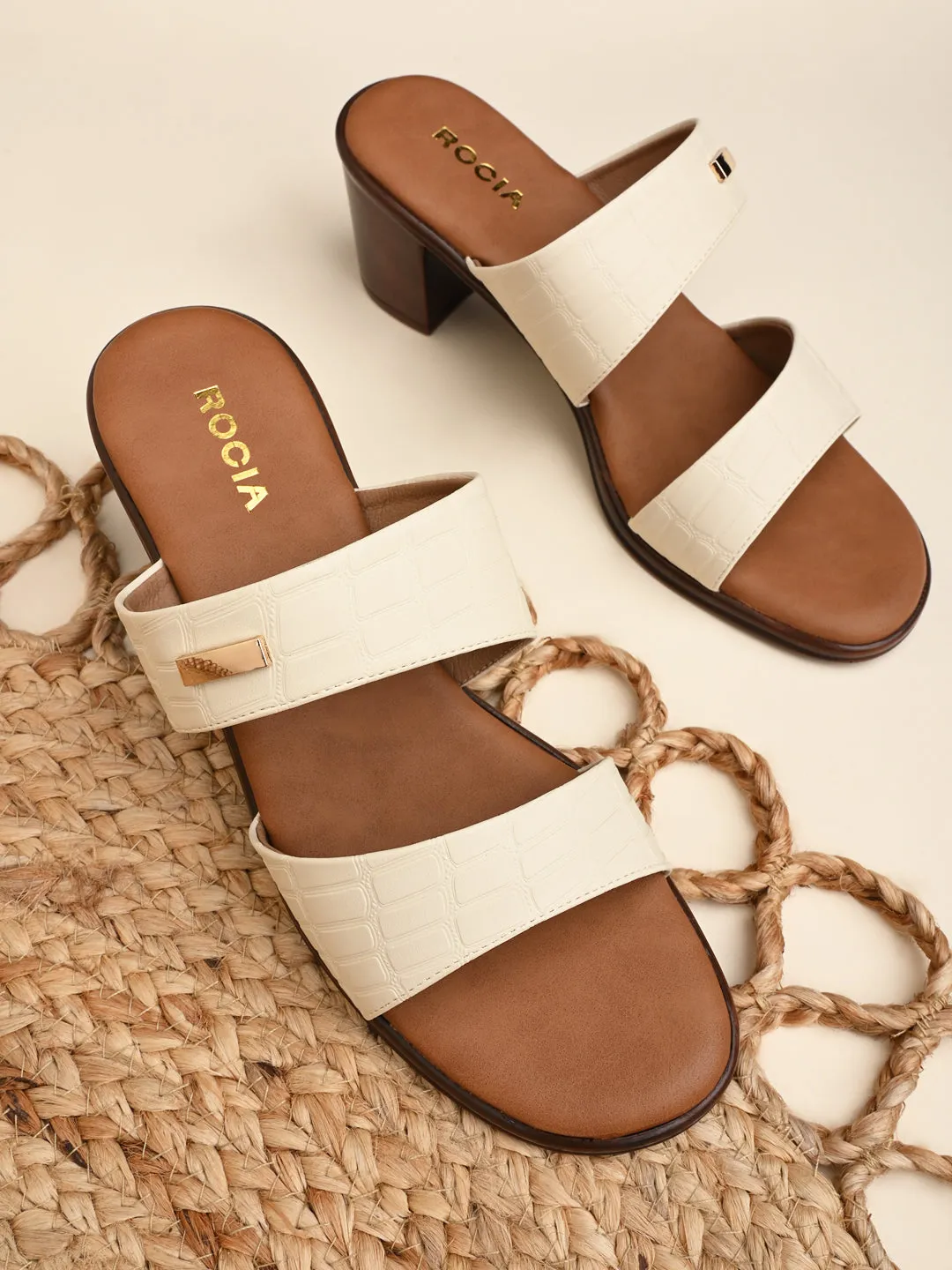 Rocia By Regal Beige Women Textured Block Heel Sandals