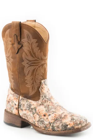 Roper Kids Girls Claire Brown Multi Faux Leather Cowboy Boots
