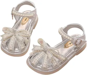 Rose Jelly Sandals Kids Baby Summer Girls Closed Toe Sandals Pearl Glitter Diamond Crystal Bow Heels Sandals for Girls