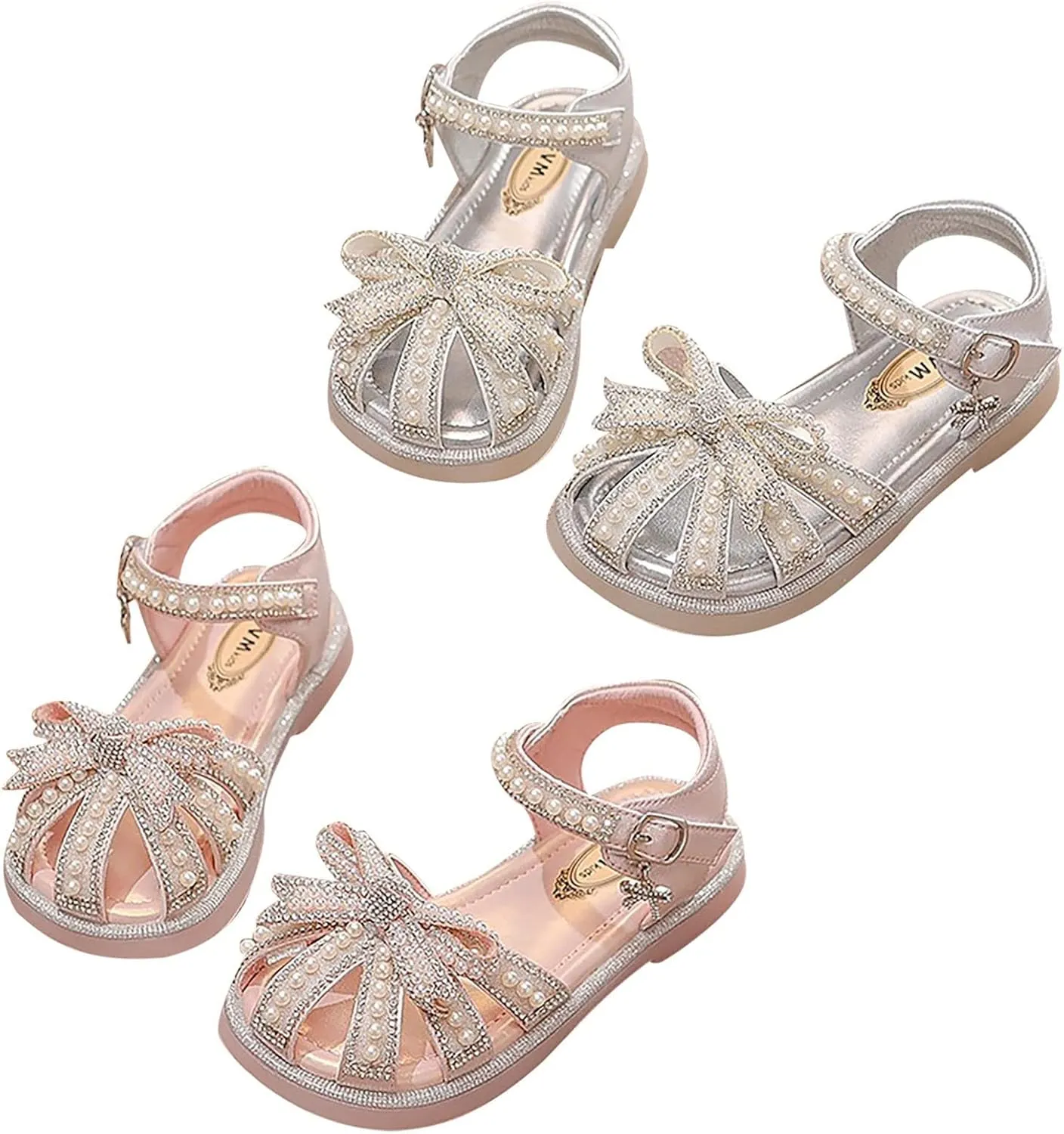 Rose Jelly Sandals Kids Baby Summer Girls Closed Toe Sandals Pearl Glitter Diamond Crystal Bow Heels Sandals for Girls