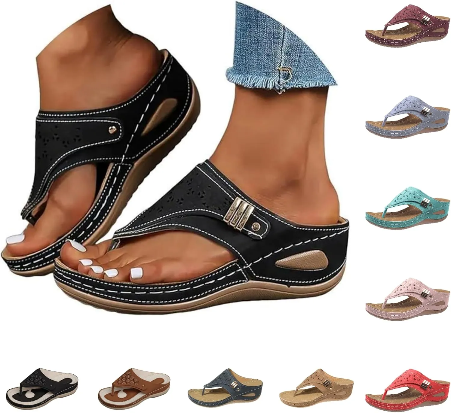 Sandals for Women 2025 Summer Orthopedic Arch Support Wedge Slip on Sandals Casual Beach Walking Wedges Flip Flops