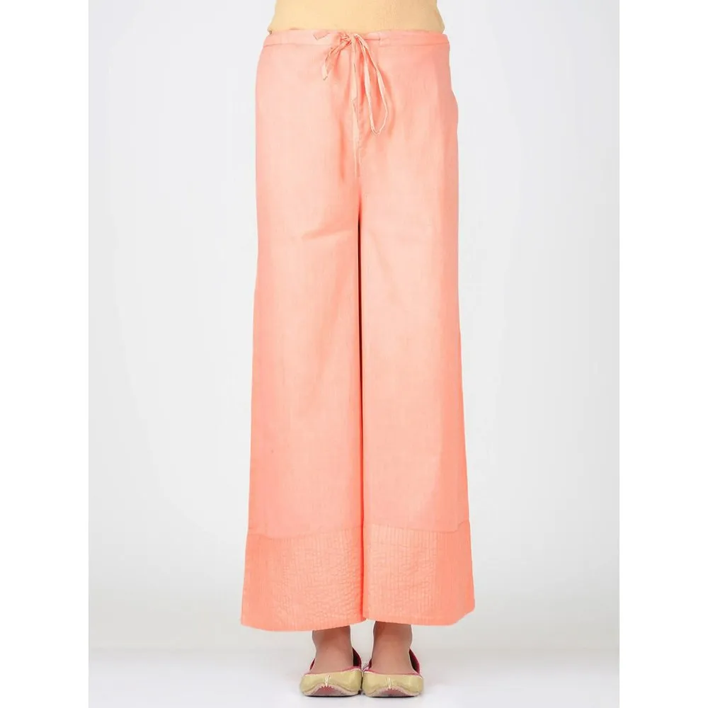 Smriti Gupta Peach Cotton Pallazo With Stitch Lines