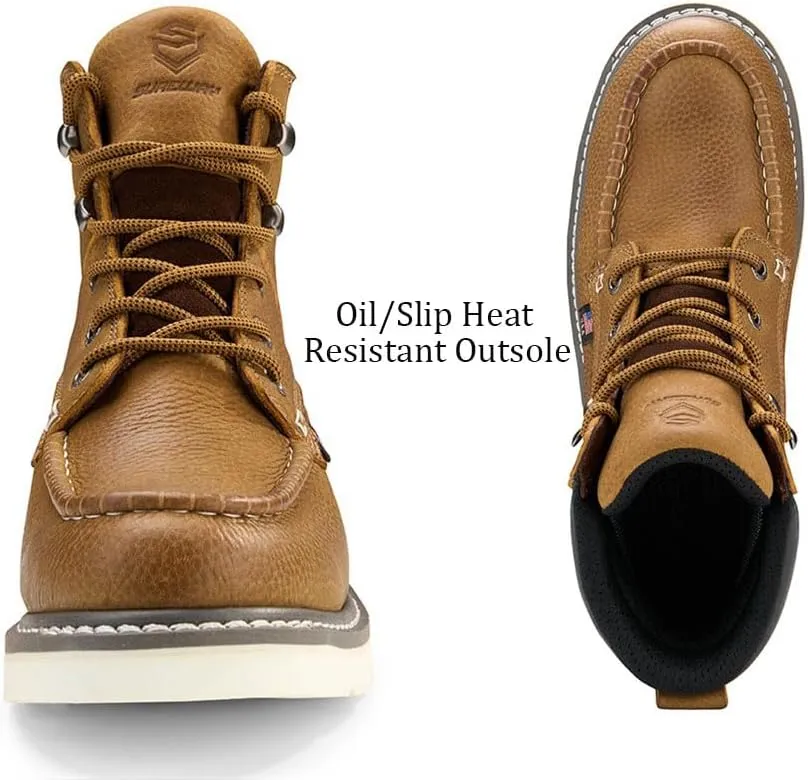 SUREWAY Men's 6" Heavy Duty Soft Toe Waterproof Work Boots,EH Construction Industrial Safety Leather Work Boots,Lace Up Moc Toe Work Boot,Goodyear Welt Oil/Slip Resistant Comfortable Outsole