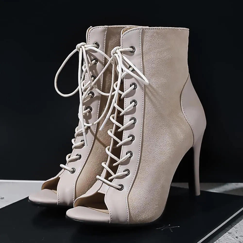 SWDZM Women's Latin Dance Shoes Peep Toe Ballroom Salsa Fashion Performance Wedding Party Ankle Dance Boots,Model QJW1052 1018