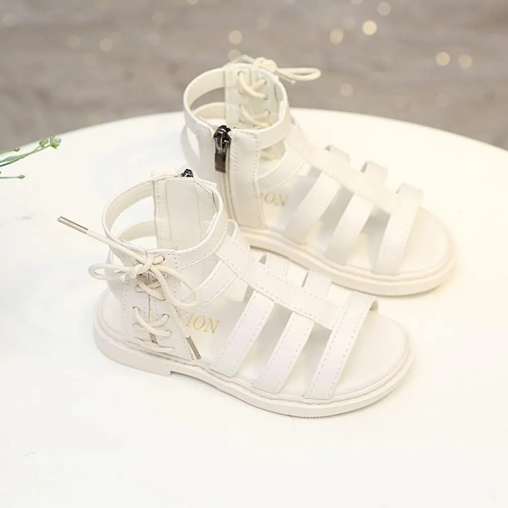 TangDao Toddler Little Girls Sandals Fashion Summer Strappy Flats Gladiator Shoe Side Zipper Non Slip Rubber Sole Beach Shoes Outdoor Princess Dress Flats