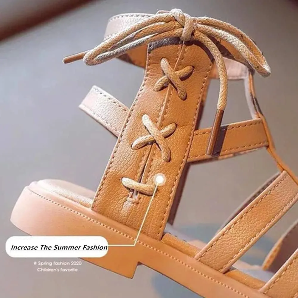 TangDao Toddler Little Girls Sandals Fashion Summer Strappy Flats Gladiator Shoe Side Zipper Non Slip Rubber Sole Beach Shoes Outdoor Princess Dress Flats