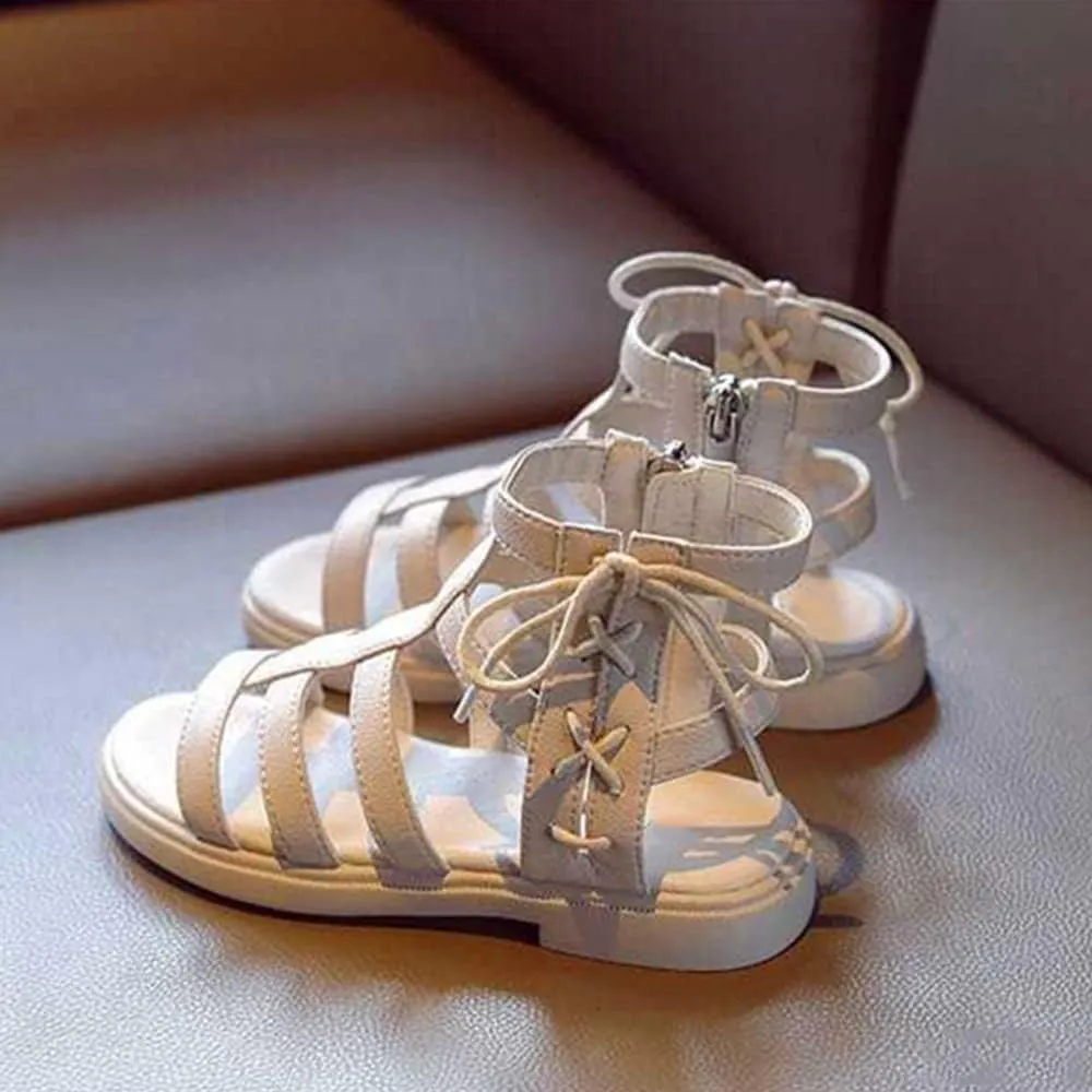 TangDao Toddler Little Girls Sandals Fashion Summer Strappy Flats Gladiator Shoe Side Zipper Non Slip Rubber Sole Beach Shoes Outdoor Princess Dress Flats