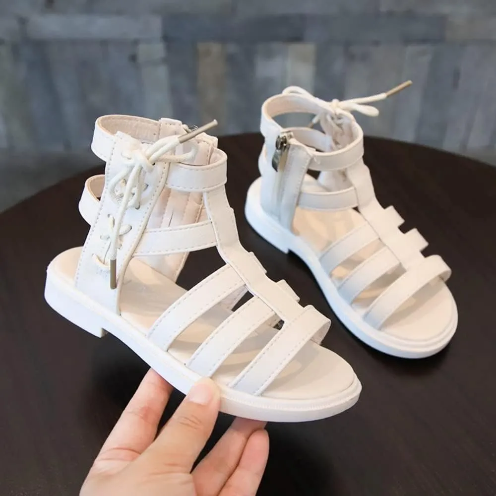 TangDao Toddler Little Girls Sandals Fashion Summer Strappy Flats Gladiator Shoe Side Zipper Non Slip Rubber Sole Beach Shoes Outdoor Princess Dress Flats