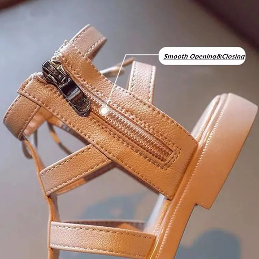 TangDao Toddler Little Girls Sandals Fashion Summer Strappy Flats Gladiator Shoe Side Zipper Non Slip Rubber Sole Beach Shoes Outdoor Princess Dress Flats