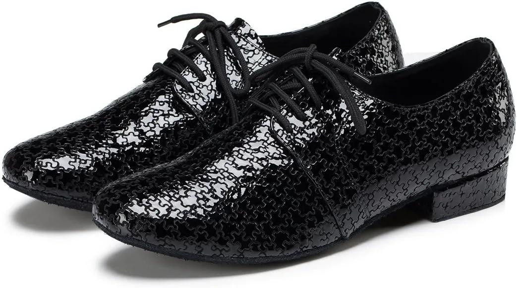 TDA Men's Fashion Comfort Lace-up Round Toe Leather Salsa Tango Ballroom Latin Modern Dance Shoes