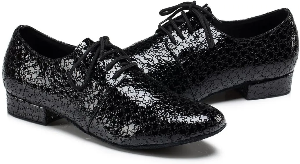 TDA Men's Fashion Comfort Lace-up Round Toe Leather Salsa Tango Ballroom Latin Modern Dance Shoes