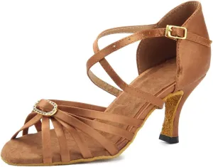 TDA Women's Ankle Strap Comfort Knot Satin Salsa Tango Ballroom Latin Modern Dance Wedding Shoes