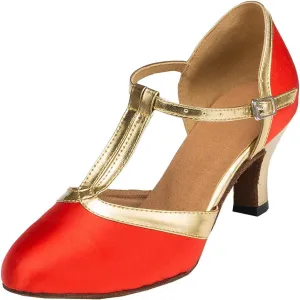 TDA Womens Closed Toe T-strap Synthetic Latin Modern Salsa Tango Ballroom Wedding Dance Shoes