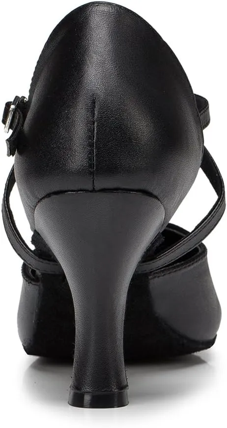 TDA Women's Comfort Ankle Strap Leather Classic Salsa Tango Ballroom Latin Modern Dance Wedding Shoes