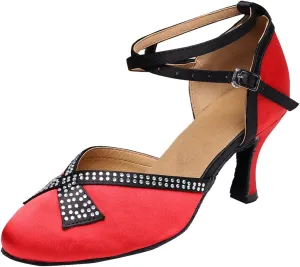 TDA Women's Comfort Ankle Wrap Crystals Satin Salsa Tango Ballroom Latin Modern Dance Wedding Shoes