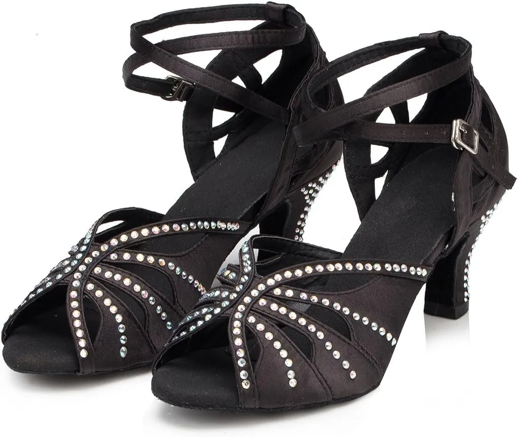 TDA Womens Fashion Ankle Wrap Crystals Satin Latin Modern Salsa Tango Ballroom Wedding Dance Shoes