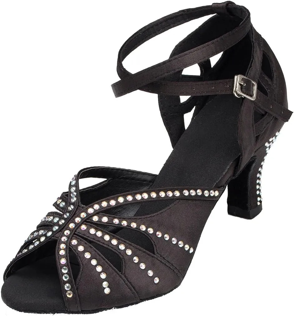 TDA Womens Fashion Ankle Wrap Crystals Satin Latin Modern Salsa Tango Ballroom Wedding Dance Shoes