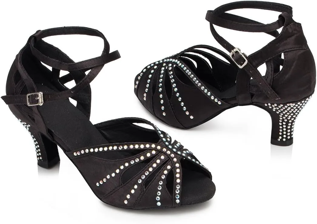 TDA Womens Fashion Ankle Wrap Crystals Satin Latin Modern Salsa Tango Ballroom Wedding Dance Shoes