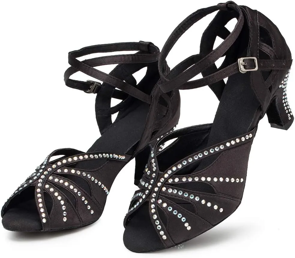TDA Womens Fashion Ankle Wrap Crystals Satin Latin Modern Salsa Tango Ballroom Wedding Dance Shoes