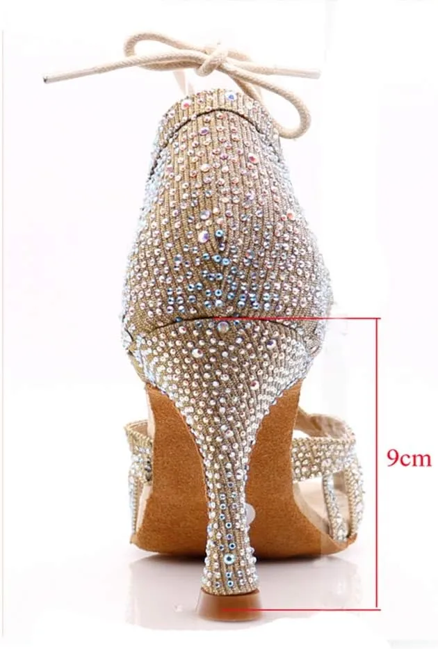 TDA Women's Fashion Lace-up Rhinestones Peep Toe Salsa Tango Ballroom Latin Modern Wedding Dance Shoes