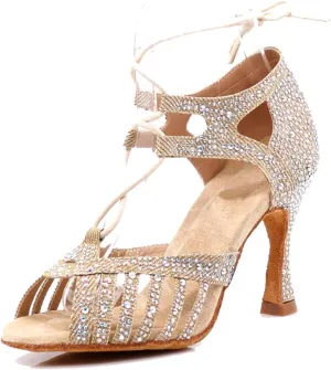 TDA Women's Fashion Lace-up Rhinestones Peep Toe Salsa Tango Ballroom Latin Modern Wedding Dance Shoes