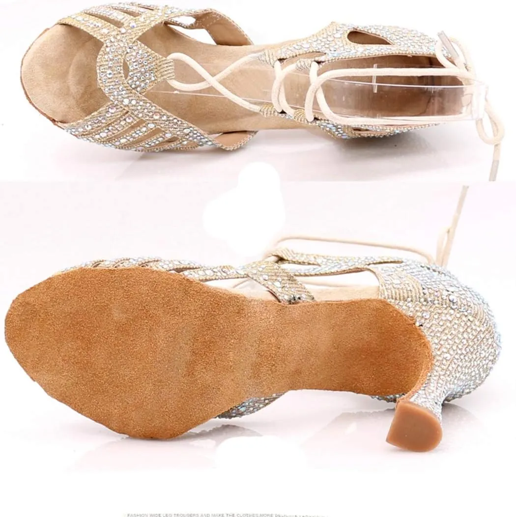 TDA Women's Fashion Lace-up Rhinestones Peep Toe Salsa Tango Ballroom Latin Modern Wedding Dance Shoes