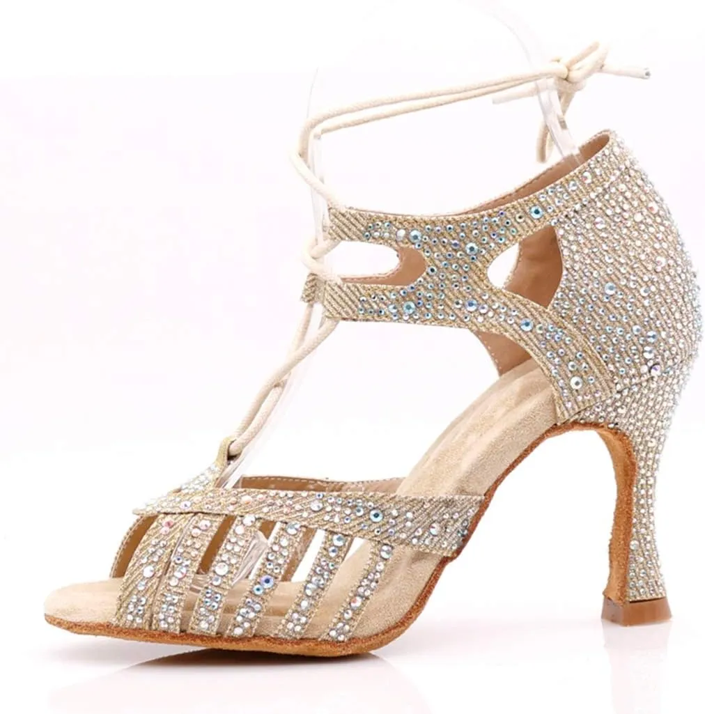 TDA Women's Fashion Lace-up Rhinestones Peep Toe Salsa Tango Ballroom Latin Modern Wedding Dance Shoes