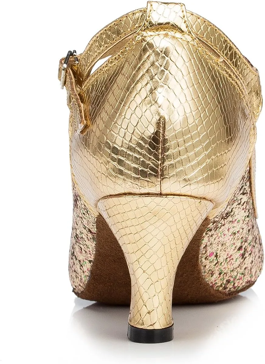 TDA Womens Peep Toe Mary Janes Sequins Latin Modern Salsa Tango Ballroom Wedding Dance Shoes