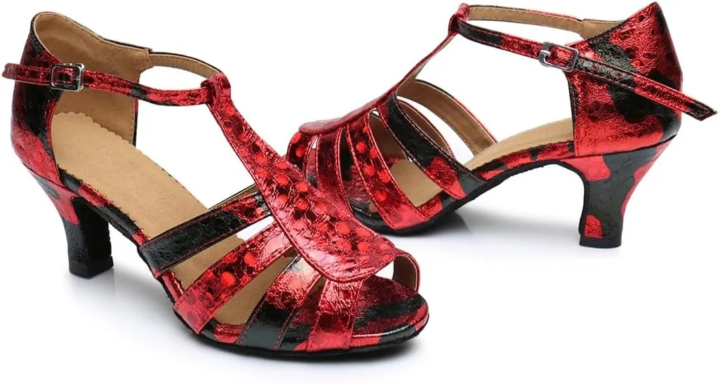 TDA Women's T-strap Peep Toe Floral Synthetic Ballroom Modern Latin Dance wedding Shoes