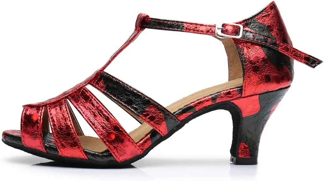 TDA Women's T-strap Peep Toe Floral Synthetic Ballroom Modern Latin Dance wedding Shoes
