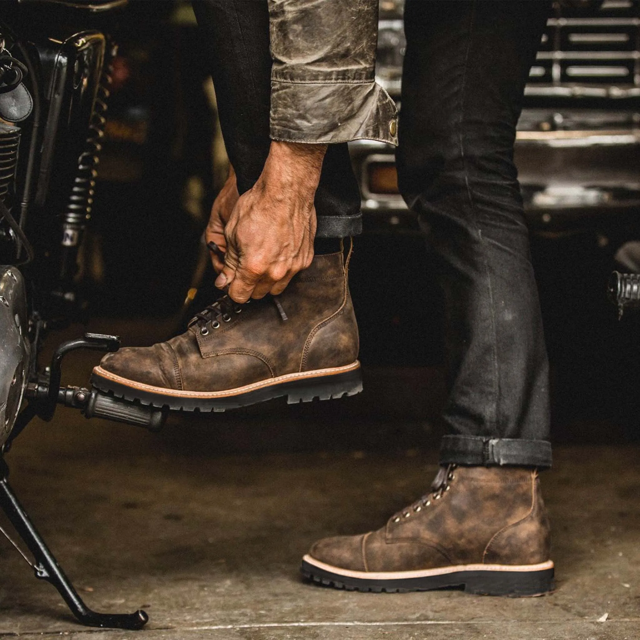 The Moto Boot in Espresso Grizzly