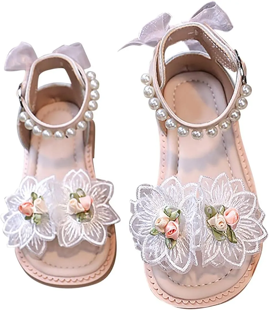 Toddler Girl Sandals, Rubber Flat Wide Shoes, Flower Girl Dress Shoes Open Toe Flats Glitter Sandals for Baby Girls