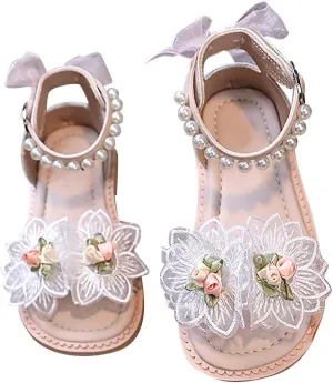 Toddler Girl Sandals, Rubber Flat Wide Shoes, Flower Girl Dress Shoes Open Toe Flats Glitter Sandals for Baby Girls