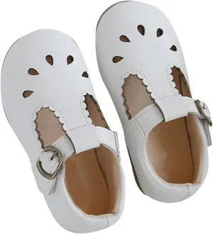 Toddler Girl T Strap Mary Jane Dress Shoes, Kids Closed Toe Hollow Buckle Slip On Platform Flip Flops with Strap