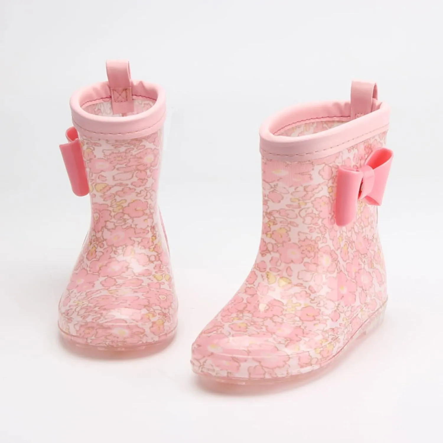 Toddler Kids Rain Boots with Cute Bow Waterproo Rubber Boots for Girls Boys Camouflage Rainboots with Handles