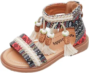 Toddler Sandals Size 12 Girls Open Toe Sandals Stilettos Fashion Tassel Ankle Strap Pumps Back Big Girls Dress Sandals
