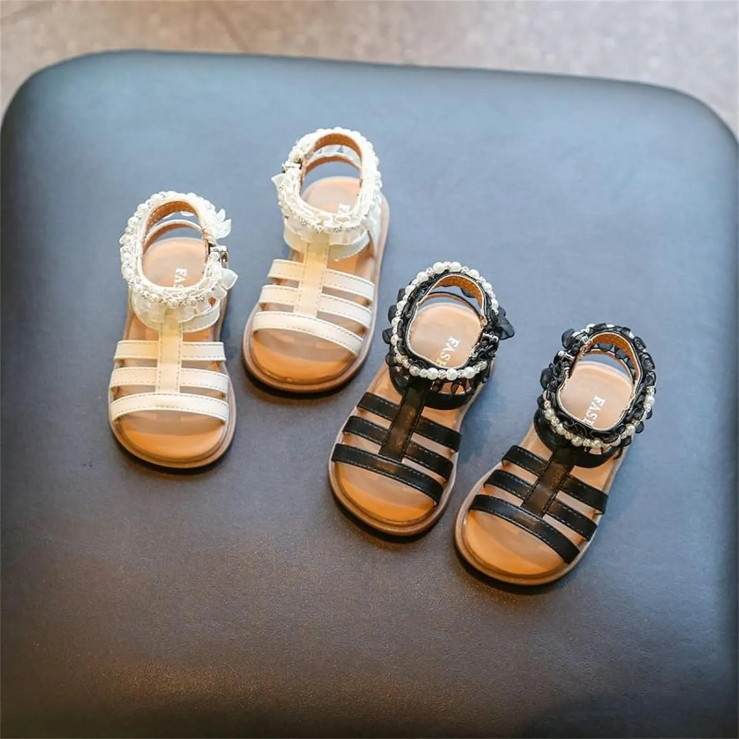 Toddler Sandals Size 9 Kids Baby Girl Sandals Pearl Crystal Diamond Lace Side Princess Toddler Closed Toe Sandals Girls