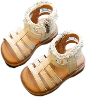 Toddler Sandals Size 9 Kids Baby Girl Sandals Pearl Crystal Diamond Lace Side Princess Toddler Closed Toe Sandals Girls