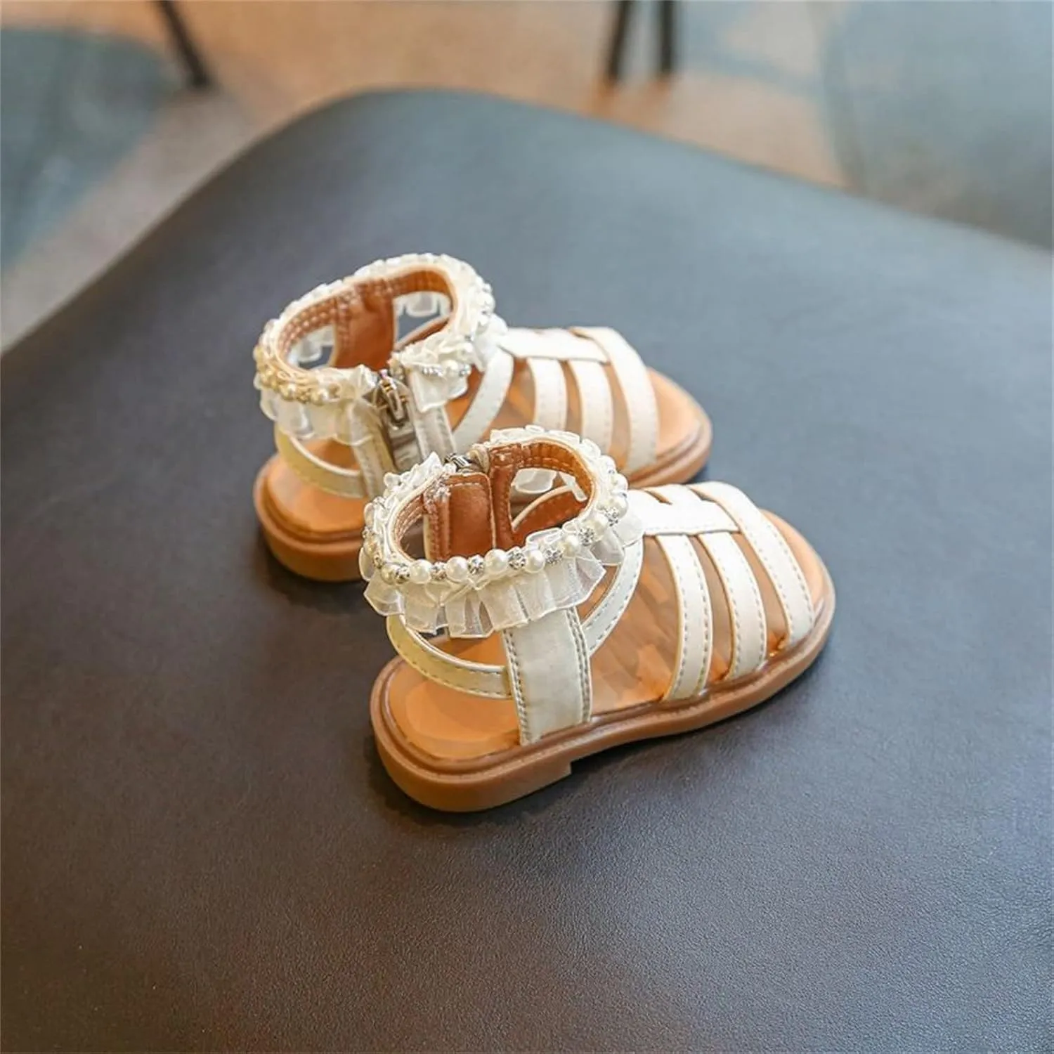 Toddler Sandals Size 9 Kids Baby Girl Sandals Pearl Crystal Diamond Lace Side Princess Toddler Closed Toe Sandals Girls