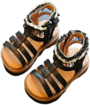 Toddler Sandals Size 9 Kids Baby Girl Sandals Pearl Crystal Diamond Lace Side Princess Toddler Closed Toe Sandals Girls