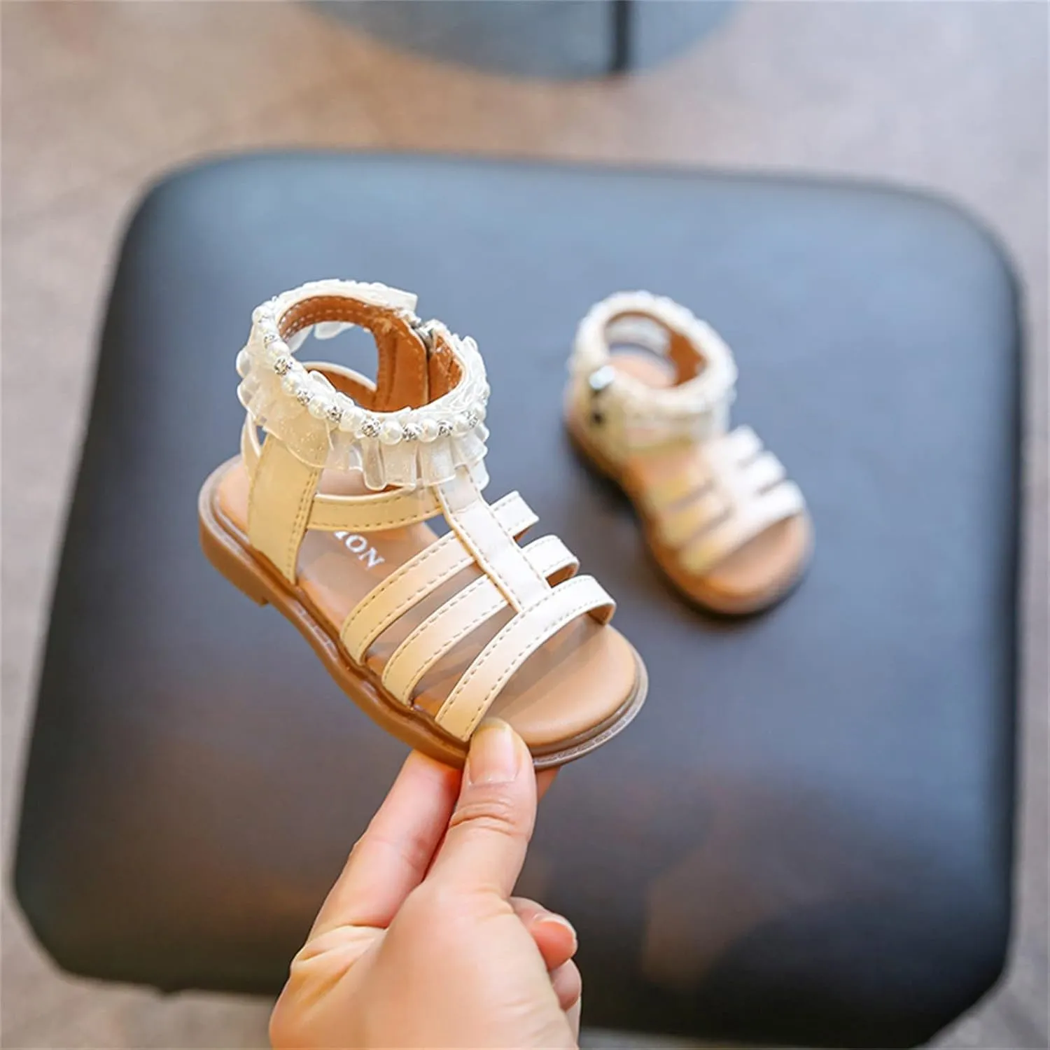 Toddler Sandals Size 9 Kids Baby Girl Sandals Pearl Crystal Diamond Lace Side Princess Toddler Closed Toe Sandals Girls