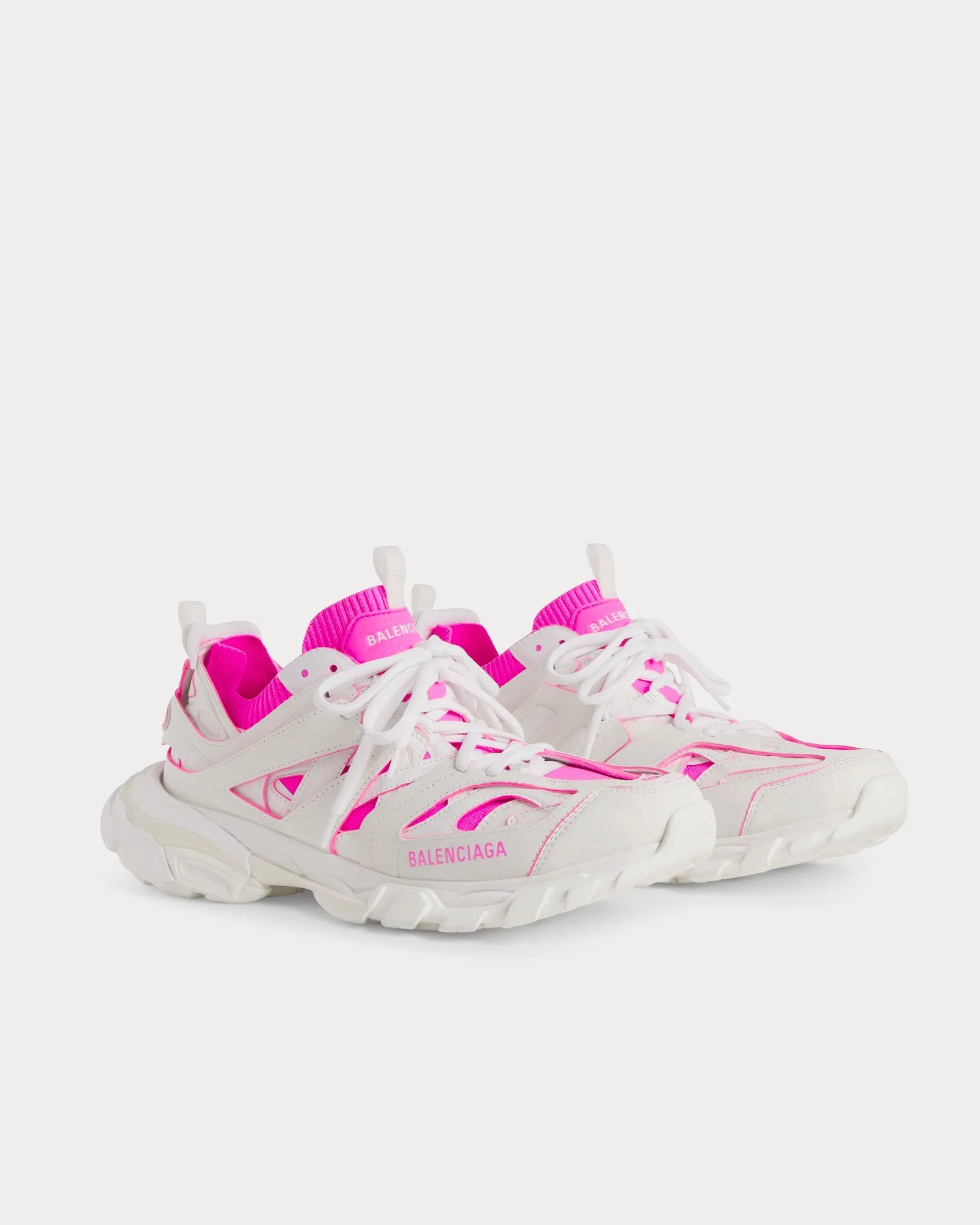Track Sock Nylon & Knit White / Neon Pink Low Top Sneakers