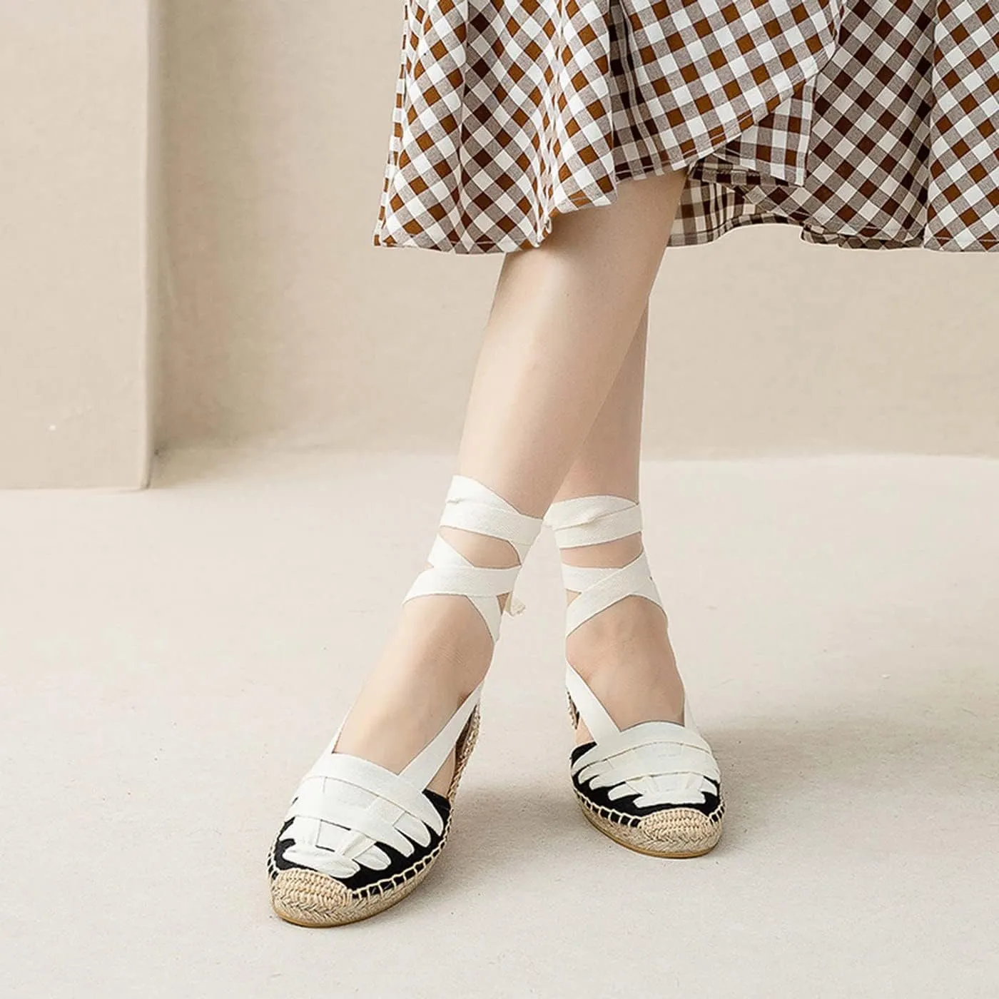 U-lite Canvas Strappy Sandals for Women, Back Strap Espadrilles with Woven Hemp Sole, Lightweight and Breathable Casual Shoes with Round Toe and Low Cut Design