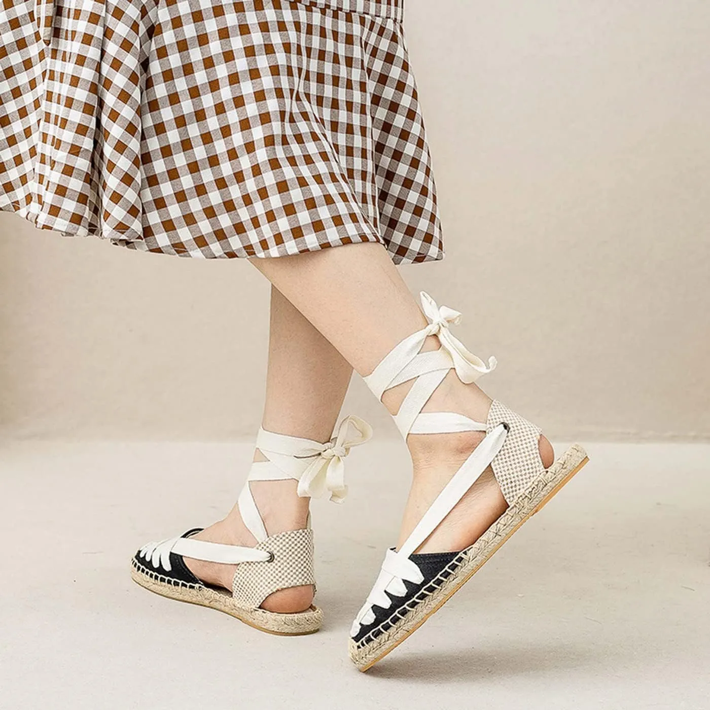 U-lite Canvas Strappy Sandals for Women, Back Strap Espadrilles with Woven Hemp Sole, Lightweight and Breathable Casual Shoes with Round Toe and Low Cut Design