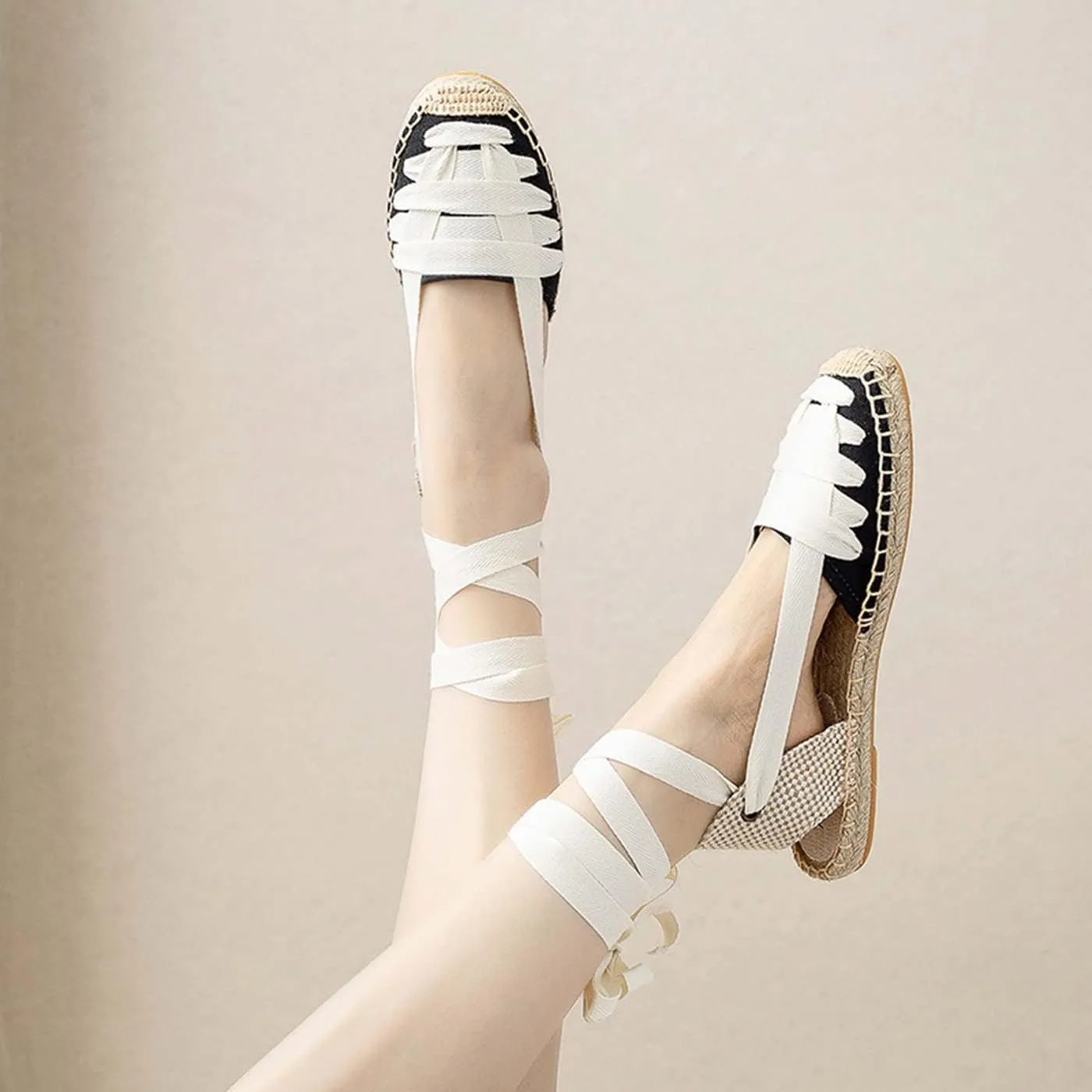 U-lite Canvas Strappy Sandals for Women, Back Strap Espadrilles with Woven Hemp Sole, Lightweight and Breathable Casual Shoes with Round Toe and Low Cut Design