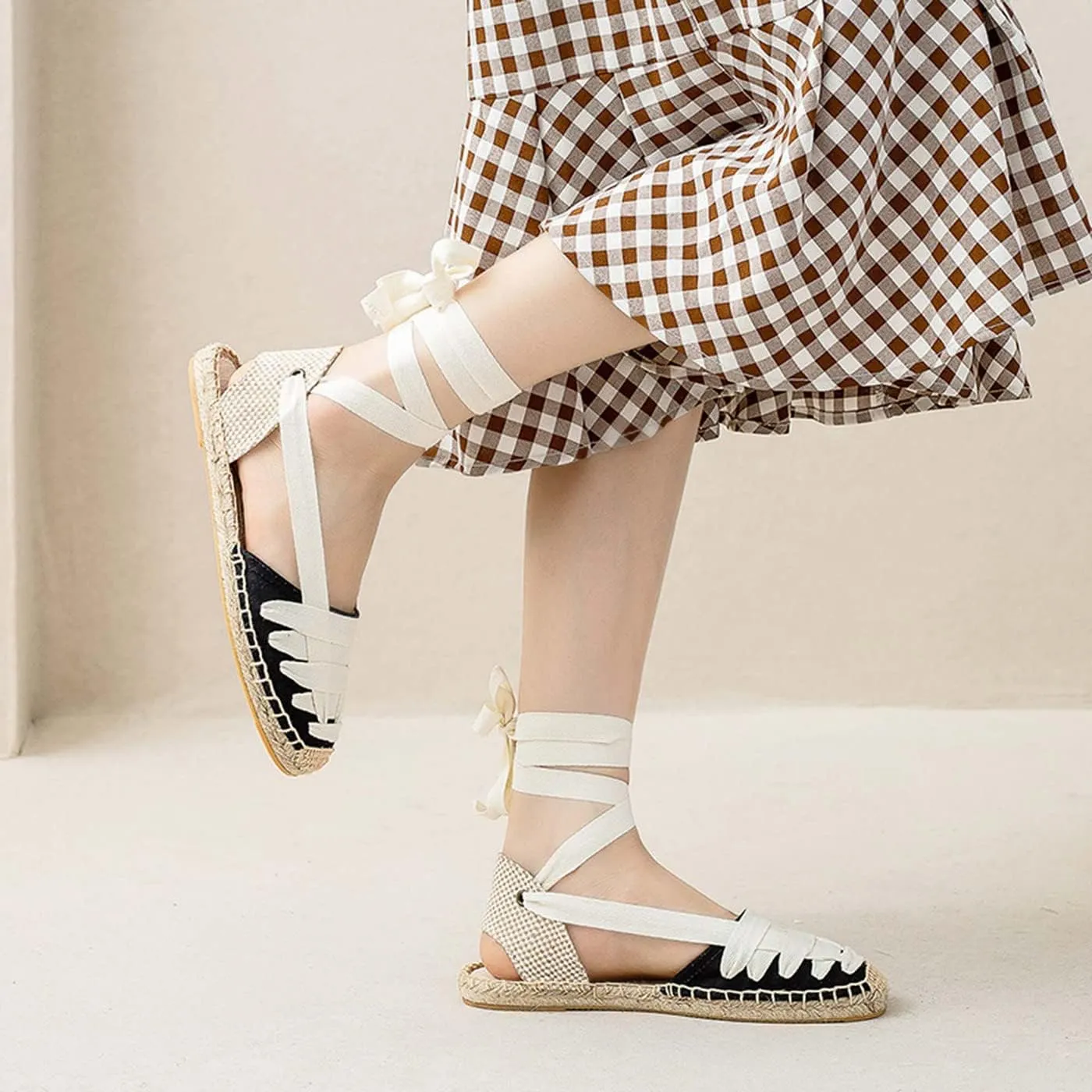 U-lite Canvas Strappy Sandals for Women, Back Strap Espadrilles with Woven Hemp Sole, Lightweight and Breathable Casual Shoes with Round Toe and Low Cut Design