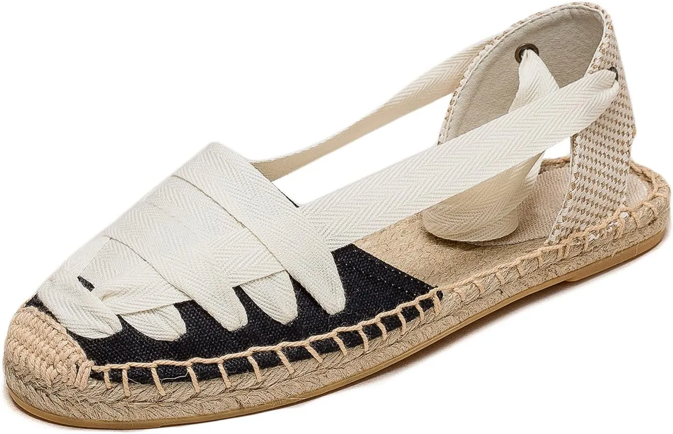 U-lite Canvas Strappy Sandals for Women, Back Strap Espadrilles with Woven Hemp Sole, Lightweight and Breathable Casual Shoes with Round Toe and Low Cut Design