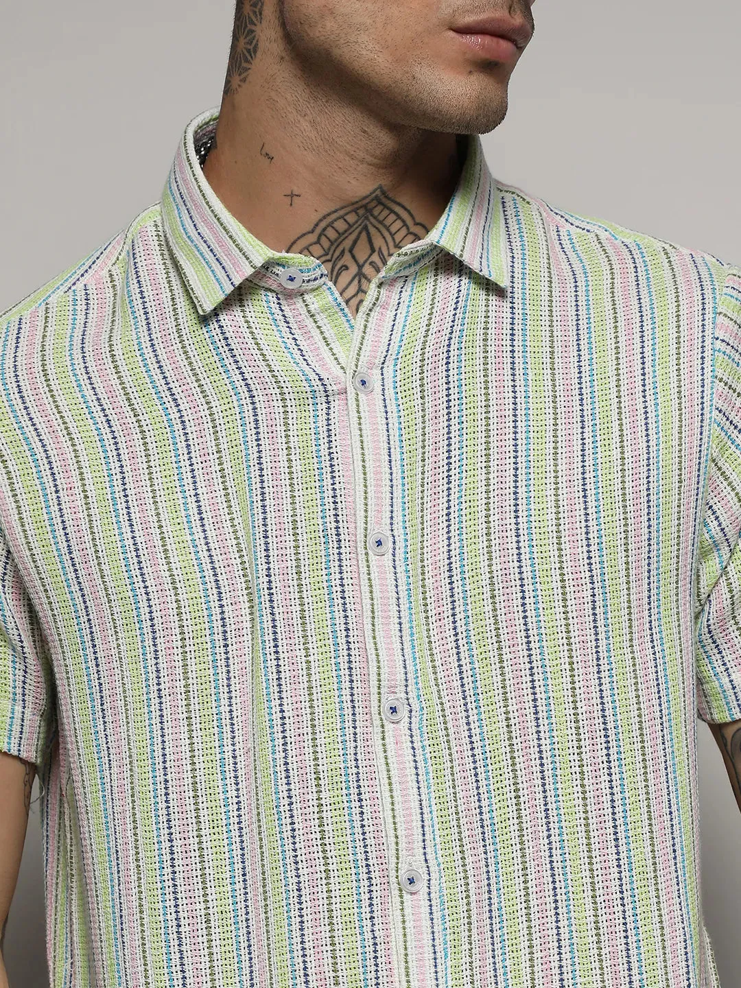 Unbalanced Striped Woven Shirt