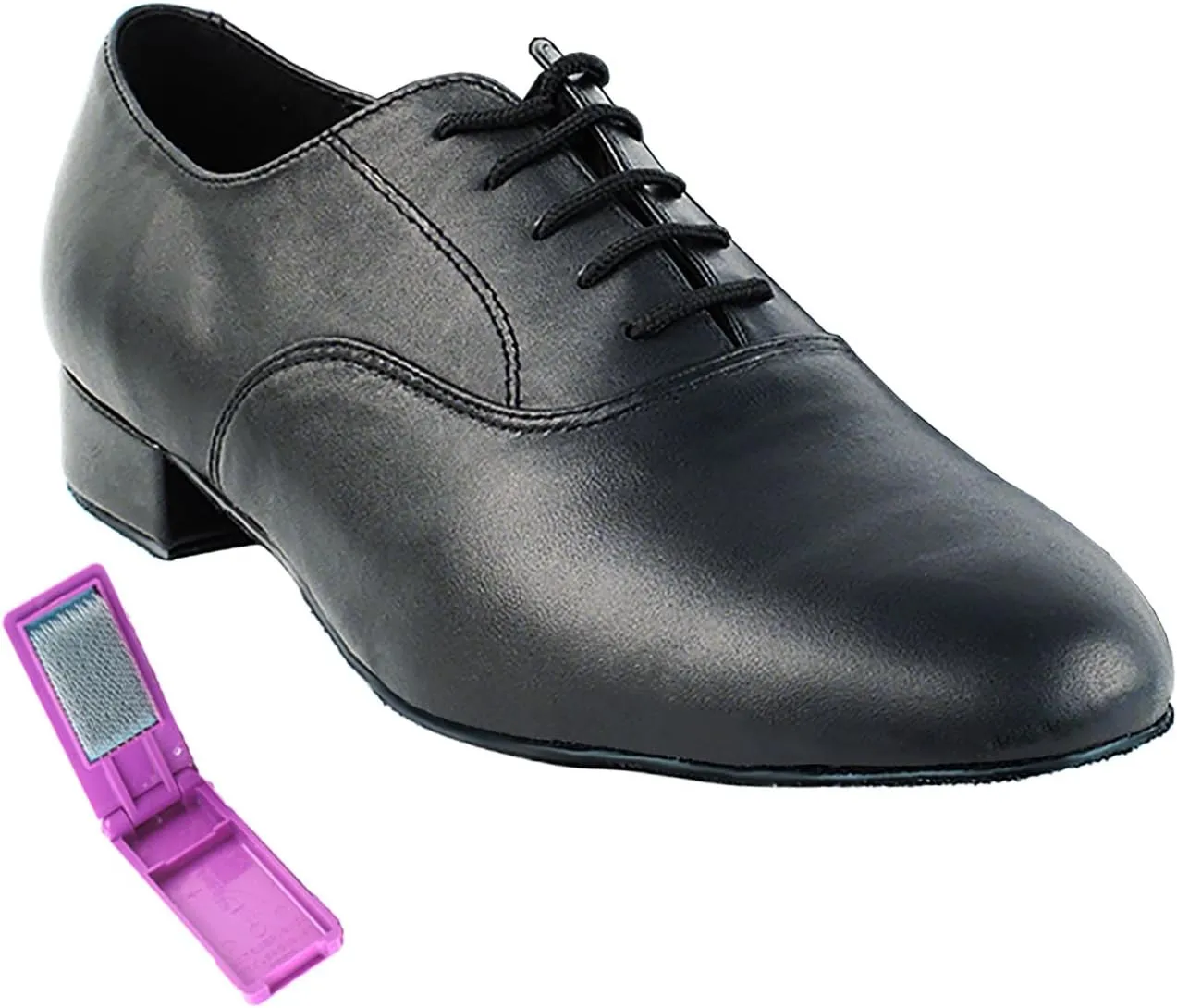 Very Fine Dance Shoes - Mens Standard, Smooth Ballroom Dance Shoes - 919101W - 1-inch Heel and Foldable Brush Bundle - Black Leather - 11